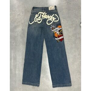 Ed Hardy Womens Jeans Size 24 Blue Embroidered Eagle Tattoo Y2K Denim